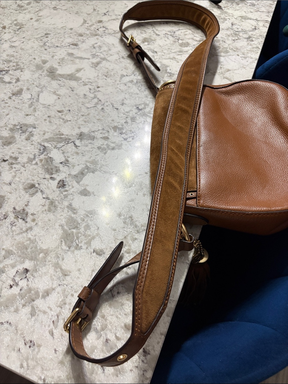 Michael Kors Tan & Brown Suede Leather Messenger Bag - Picture 2 of 8